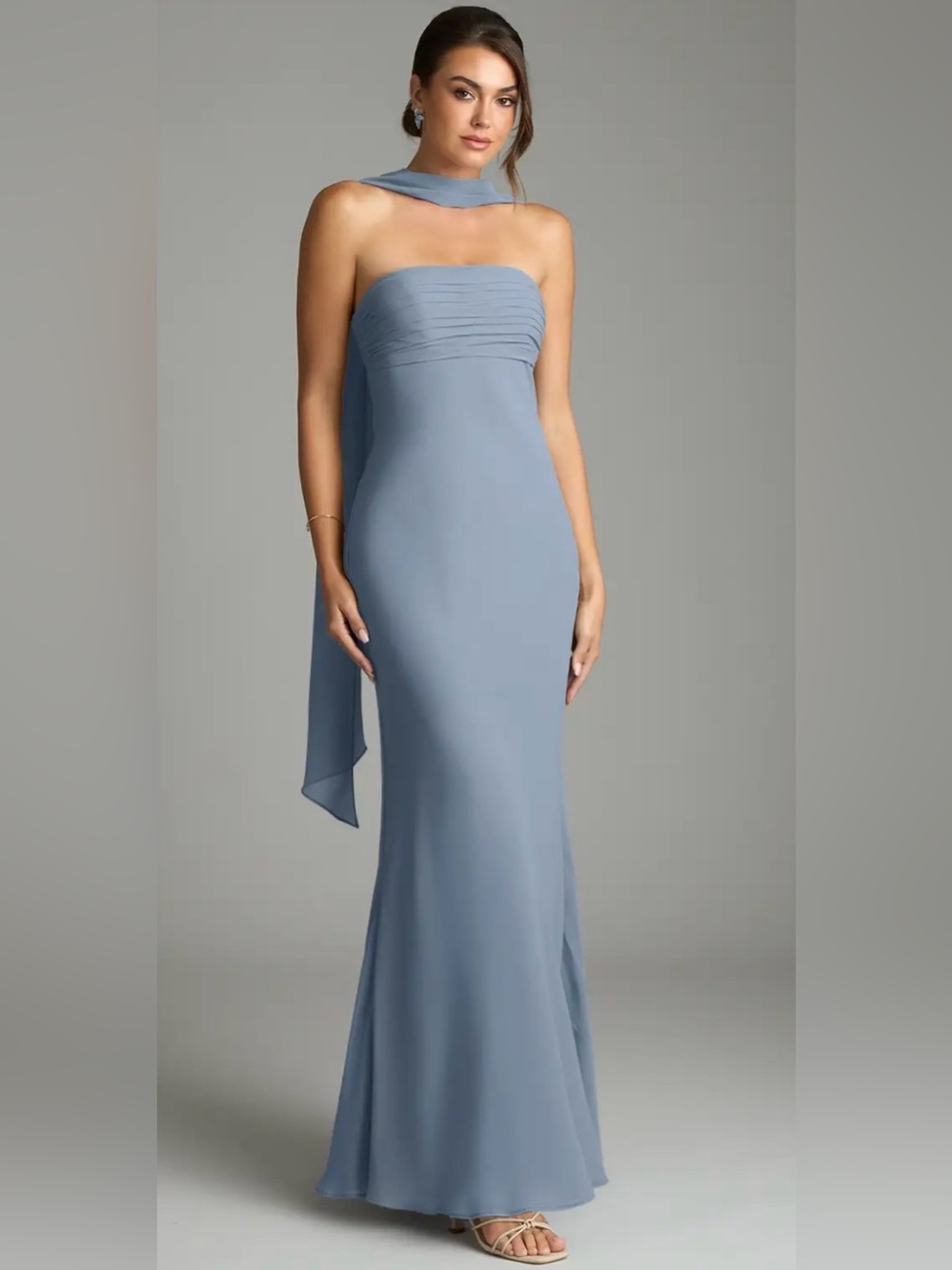 Azazie Saylor Dusty Blue Mermaid Strapless Chiffon Dress Size A0 NWT